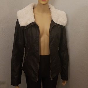 Pleather Jacket with Fuax Fur Collar